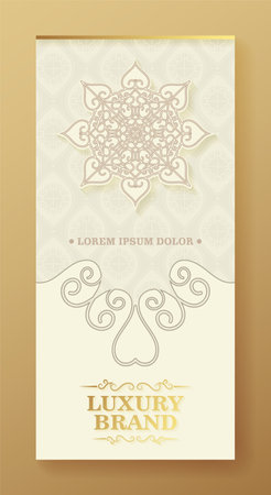 Luxury business card and vintage ornament logo vector template. Retro elegant flourishes ornamental frame design and pattern background.のイラスト素材