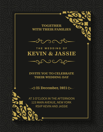 dark black wedding invitation with patternのイラスト素材