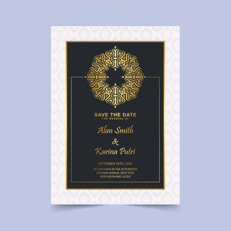 Elegant mandala wedding invitation card template designのイラスト素材