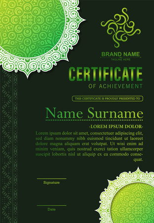 Elegant Green mandala award certificate templateのイラスト素材