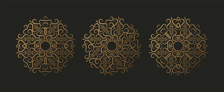 Luxury dark Gold round floral frame designのイラスト素材