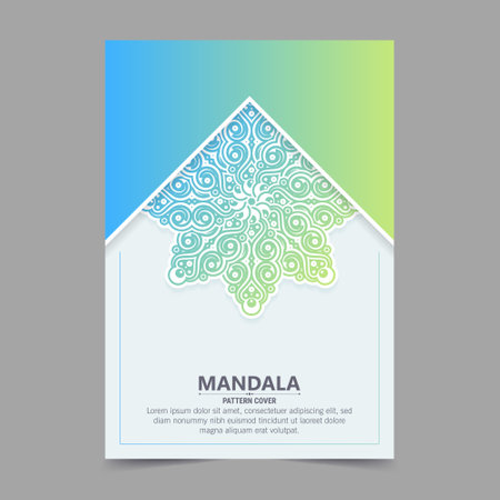 Elegant Decorative Mandala Pattern Design on Gradient Blue Green Backgroundのイラスト素材