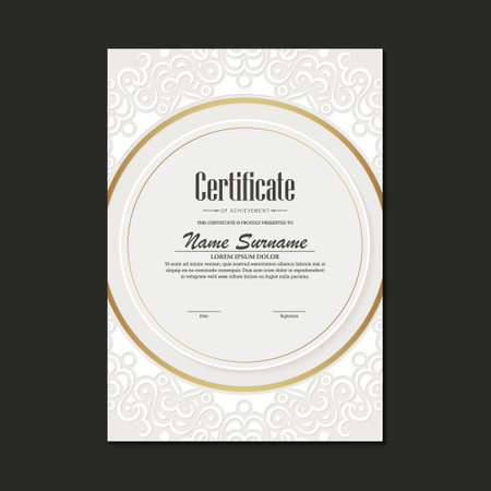 Elegant Ornamental Bordered Certificate of Achievement Template for Formal Awardのイラスト素材