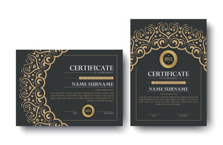Elegant Ornamental Certificate of Achievement Template for Formal Recognitionのイラスト素材