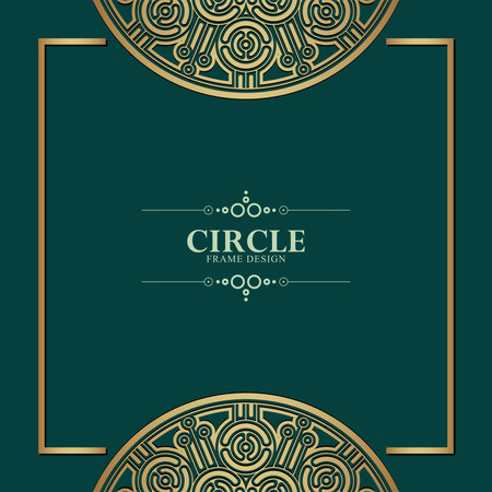 Elegant Golden Circle Frame Border Decorative Ornament Design Illustrationのイラスト素材