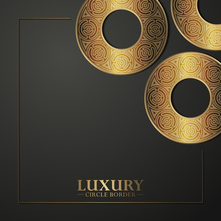 Elegant Decorative Circle Border Frame with Golden Ornament on Dark Backgroundのイラスト素材