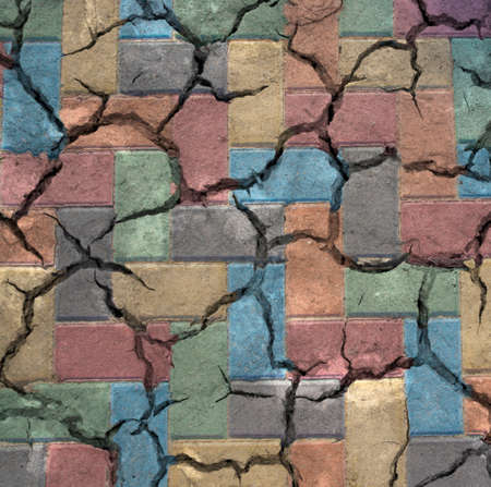 Cracked colorful bricksの写真素材