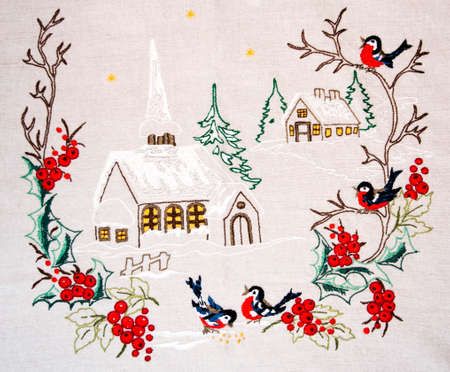 Homemade christmas tableclothの写真素材