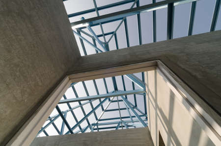 Structure of steel roof frame for building construction.の写真素材