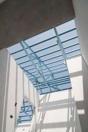 Structure of steel roof frame for building construction.の写真素材