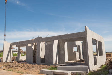 The  building structure are made from prefabrication system.All pieces are made from high-strength concrete.Then assembled into a building.の写真素材