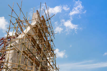 Bamboo Scaffolds for construction job. It's made us easy to climbing onto a parts of the building.の写真素材