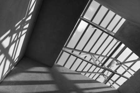 Black and white photo,Structure of steel roof frame for building construction.The advantage of this...