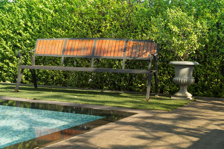 The old wooden bench in the city park.