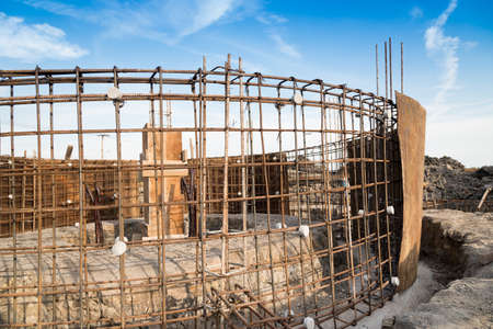 Reinforcing steel bars for building on construction site.の写真素材