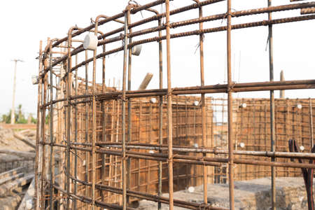 Reinforcing steel bars for building on construction site.の写真素材