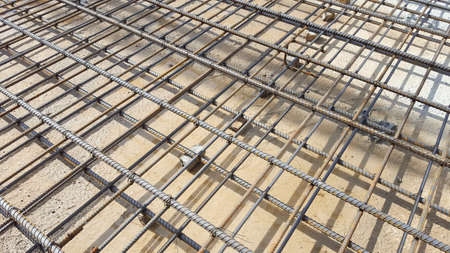 Reinforcement metal framework for concrete pouring. Ready for filling up with concrete.