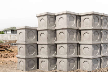 Concrete manholes for use in construction job isolated on white background.の写真素材