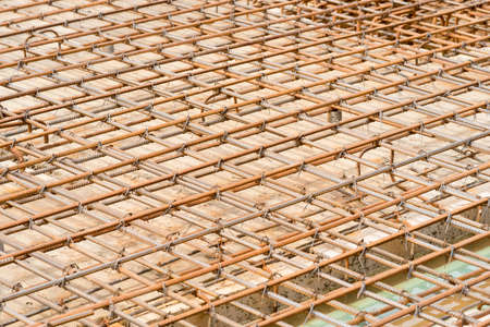 Reinforcement metal framework for concrete pouring. Ready for filling up with concrete.