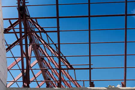 Structural steel roof beam of building residential construction.