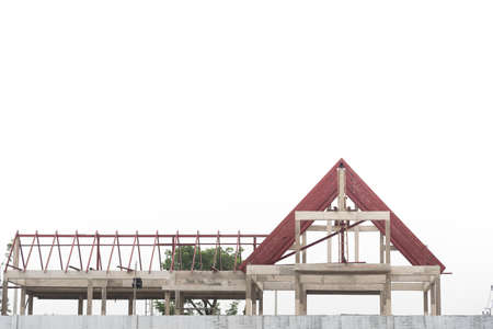 Structural steel roof beam of building residential construction isolated on white background.の写真素材