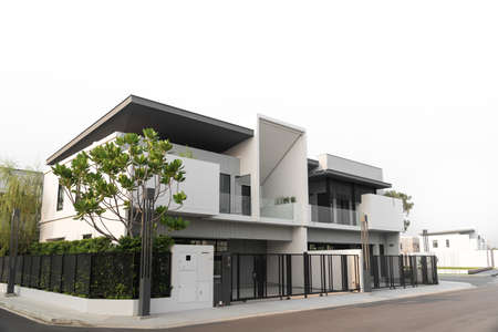 Beautiful exterior of newly built luxury home for sale or rent.Isolated on white background.