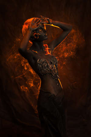 Portrait of a beautiful woman with body paintingの写真素材