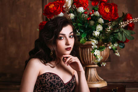 Beautiful woman retro portraitの写真素材