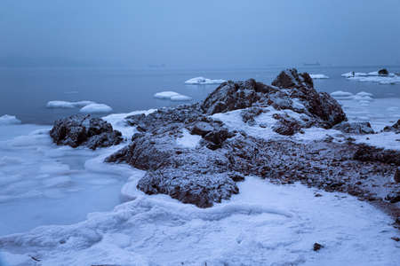 Long exposure shot of a winter seaの写真素材