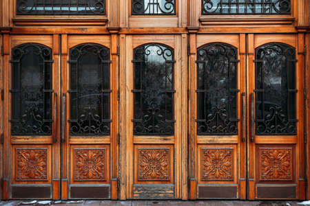 Old wooden closed doorの写真素材