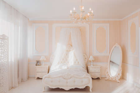 White interior of luxury bedroomの写真素材