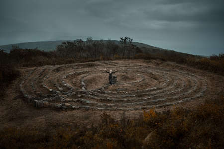 Witch in a long black dressの写真素材