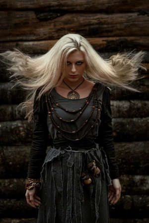 Witch in a long black dressの写真素材