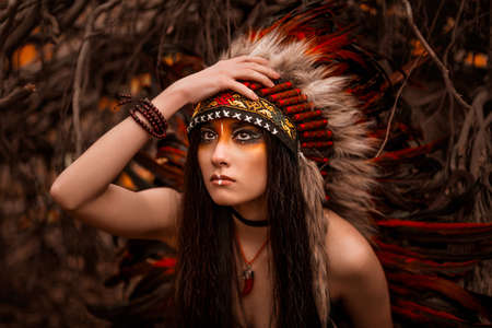 Native american. Indian woman in traditional dressの写真素材