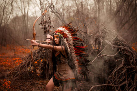 Native american. Indian woman in traditional dressの写真素材