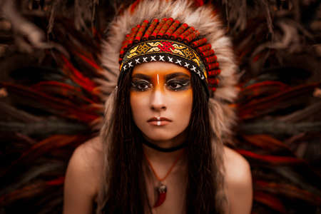 Native american. Indian woman in traditional dressの写真素材
