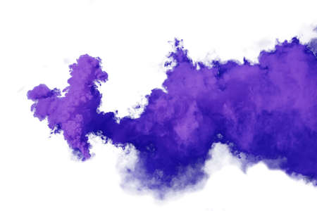 Purple and violet smoke isolated on white backgroundの写真素材