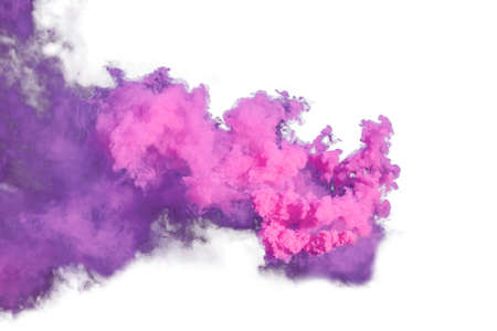 Purple and violet smoke isolated on white backgroundの写真素材