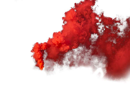 Red and orange smoke isolated on white backgroundの写真素材