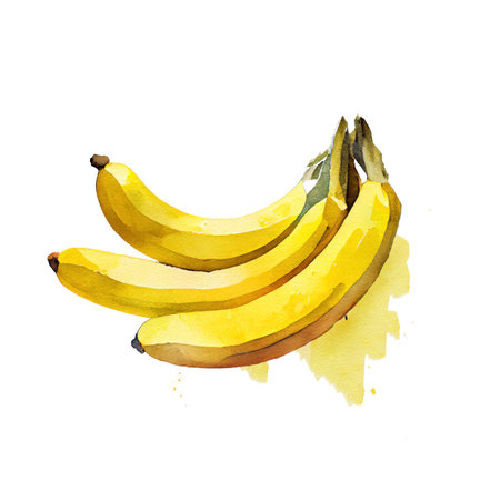 Three beautiful yellow ripe bananas isolated on white. Watercolor illustrationの素材