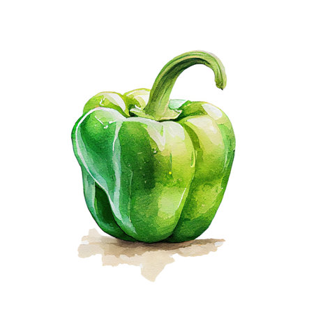 Fresh bell pepper on white background. Watercolor illustrationの素材