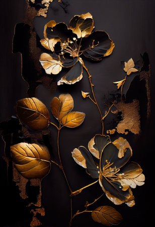 Beautiful abstract black and gold floral textureの素材