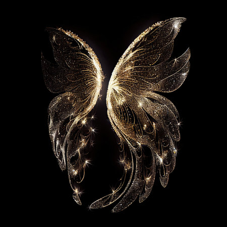 Glitter fairy wings isolated on black backgroundの素材