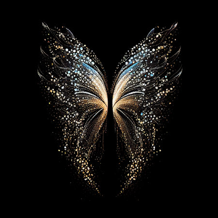 Glitter fairy wings isolated on black backgroundの素材