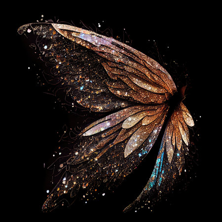 Glitter fairy wings isolated on black backgroundの素材