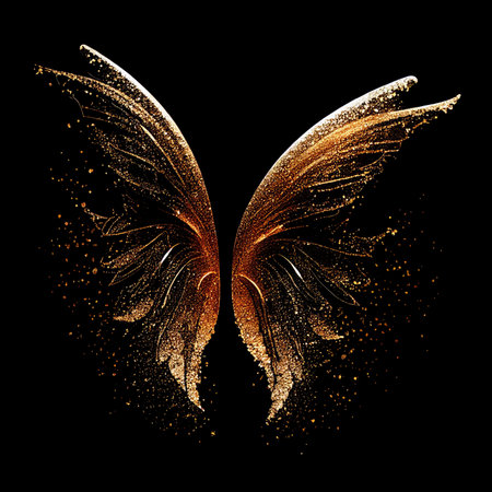 Glitter fairy wings isolated on black backgroundの素材