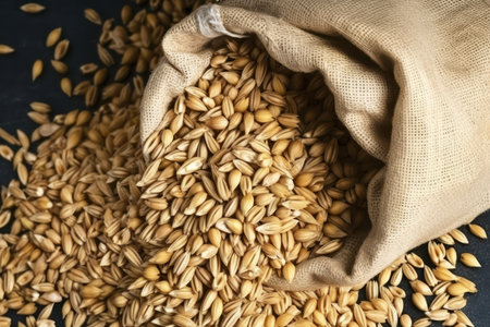 Wheat row seed in fabric bag and plant cerealの素材