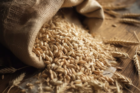 Wheat row seed in fabric bag and plant cerealの素材