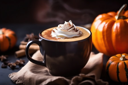 Pumpkin latte with spices. Boozy cocktail with whipped cream.の素材