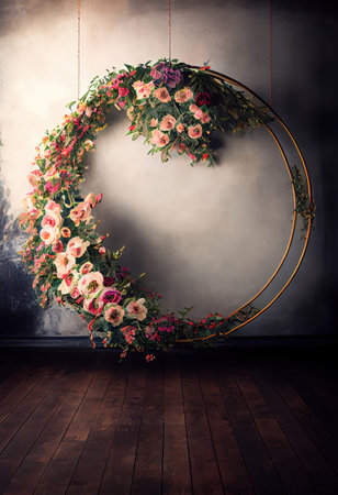 Dark hanging floral halo ring photography backdropの素材